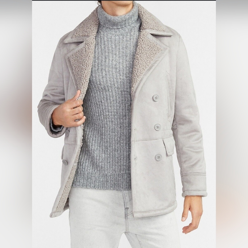 NEW EXPRESS $248 GRAY WATER RESISTANT SHERPA LINED PEACOAT JACKET SZ XL TALL